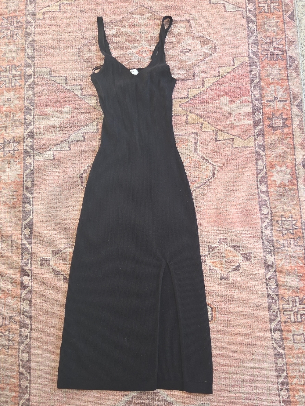 Holloster black Ribbed Tank Midi Dress with Front Slit - Women